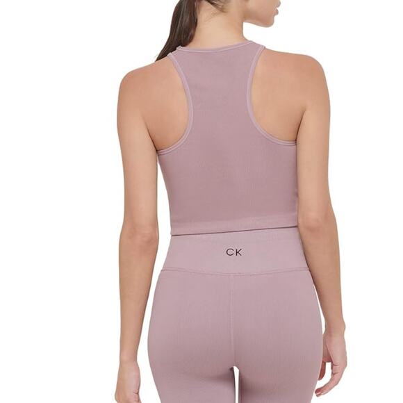 CALVIN KLEIN PERFORMANCE Ribbed Crop Top XS Pink Stardust High Neck NWT - Picture 3 of 12